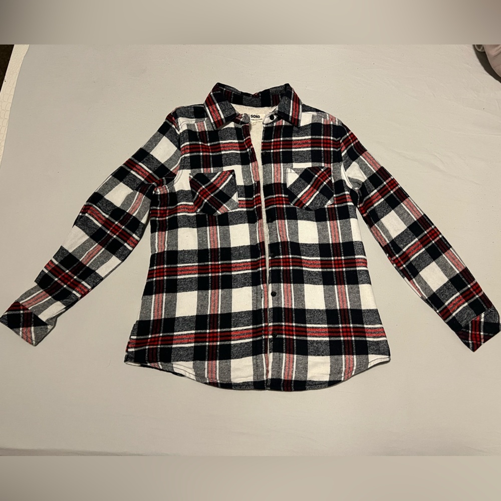 Ci Sono Kids Plaid Button Down Shirt - Red, Black, White